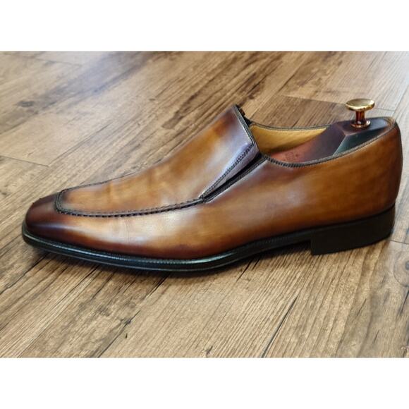 Magnanni Men’s Loafer\'s 9.5M Natural Beige Brown Burnished Leather Dress Shoes main image 9